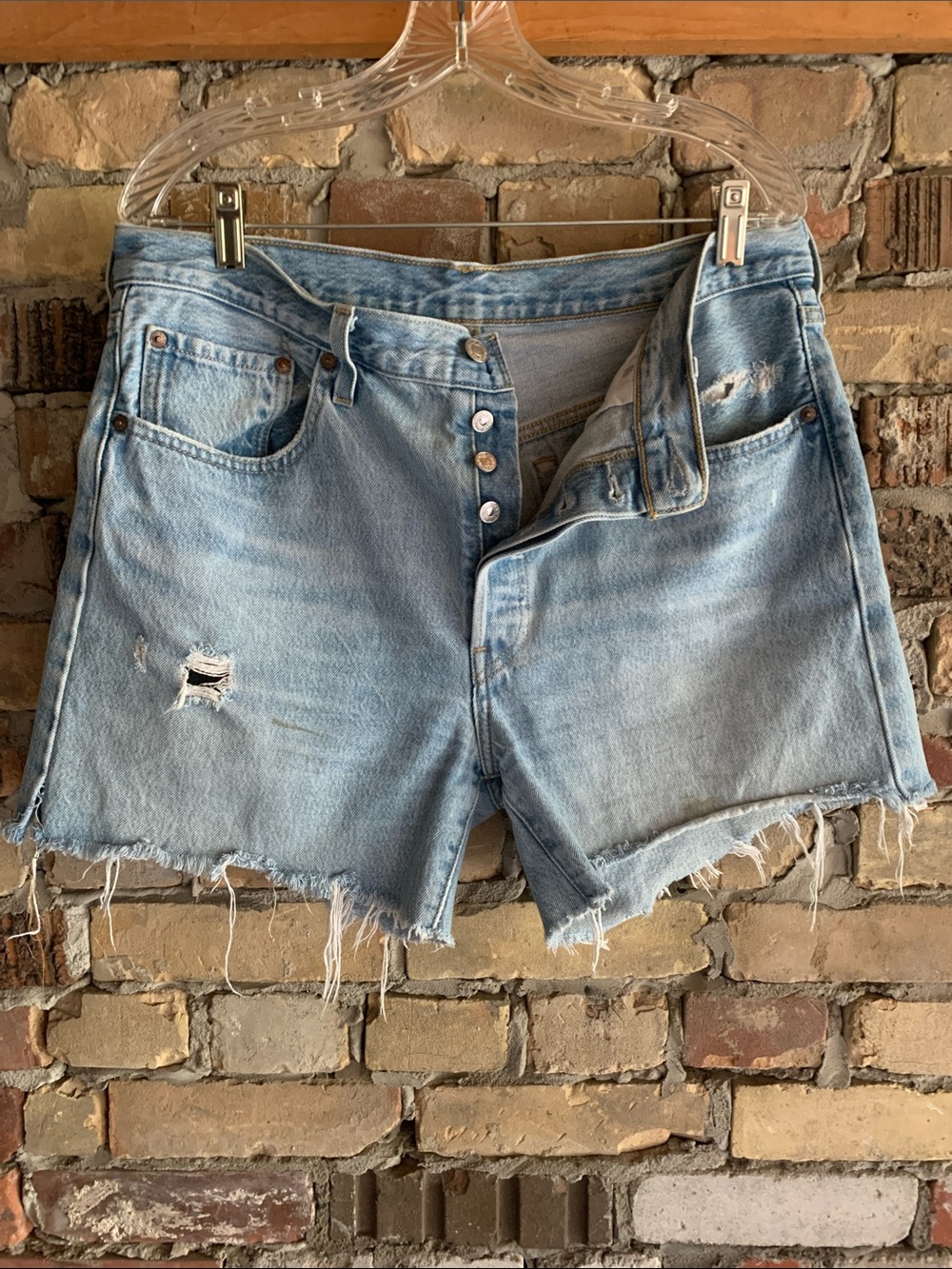 Levi's 501 button fly Distressed High-Rise Denim Shorts